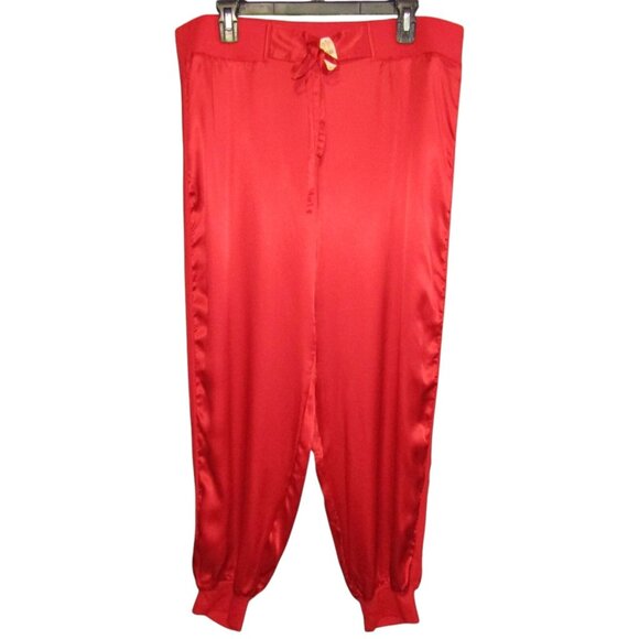 Victorias Secret Red Satin Jogger Lounge Pants Size L Drawstring Pajama New Tag - Picture 1 of 14